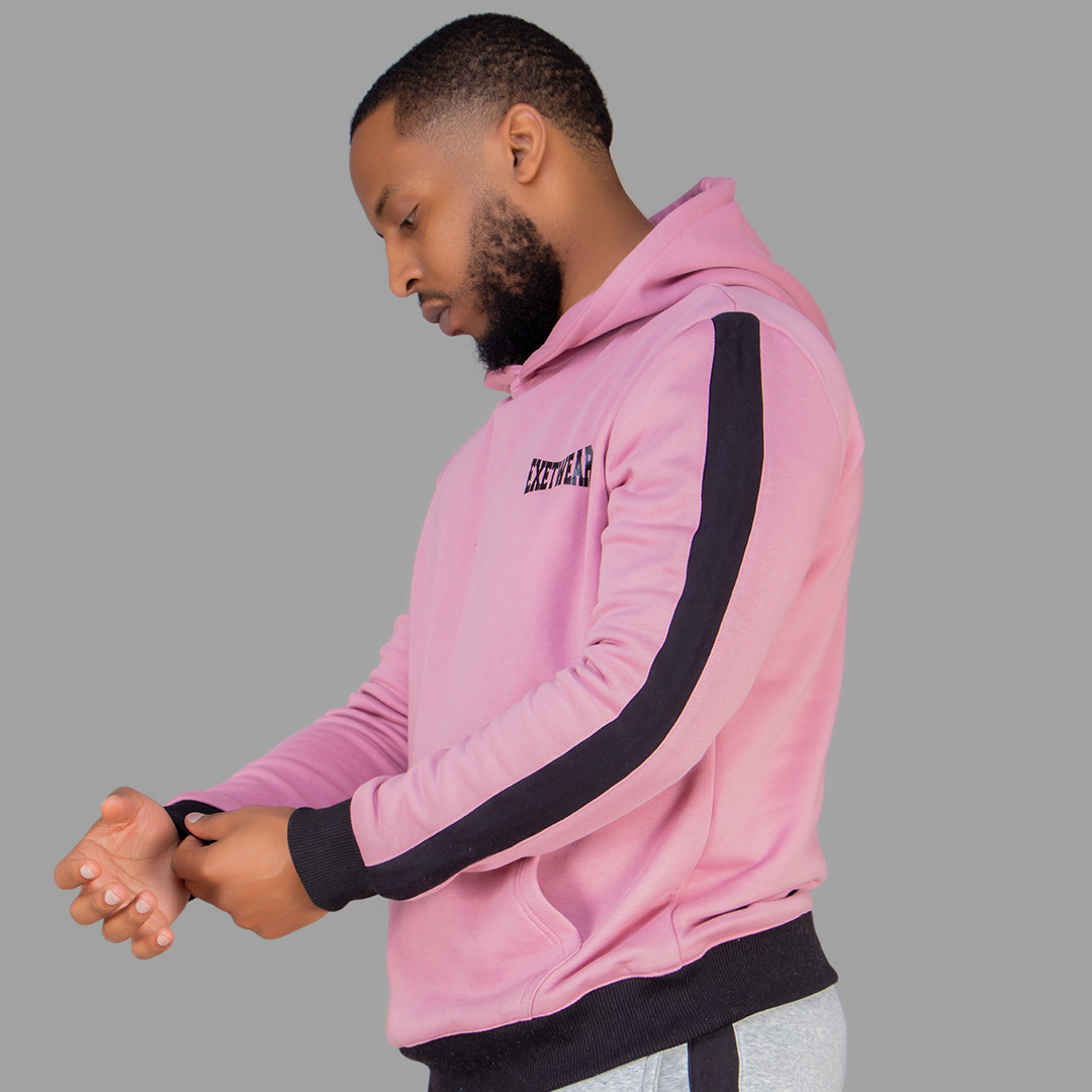 Exetwear Hoodie in Pink (Black Stripes).