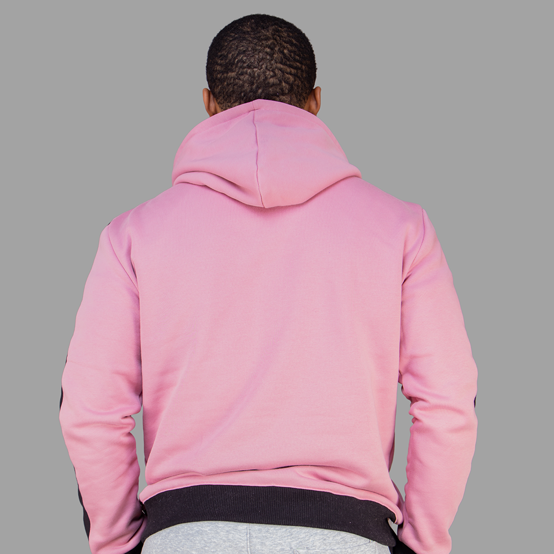 Men's Pink Hoodie Set (Black stripes).