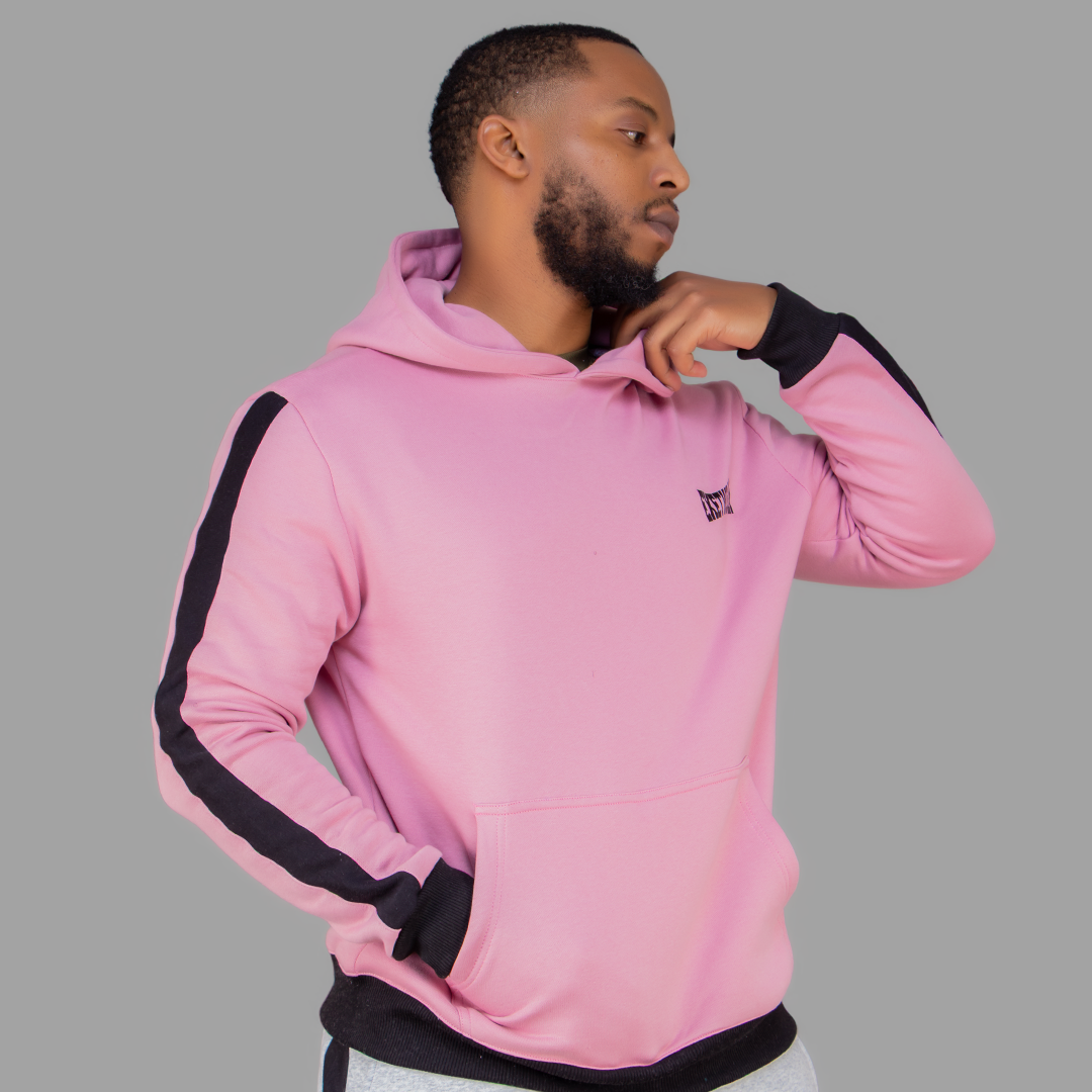 Men's Pink Hoodie Set (Black stripes).