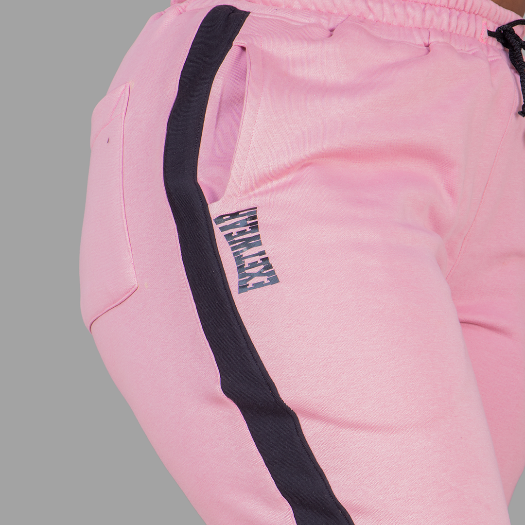 Women's Pink Sweatshirt Set (Black Stripes)