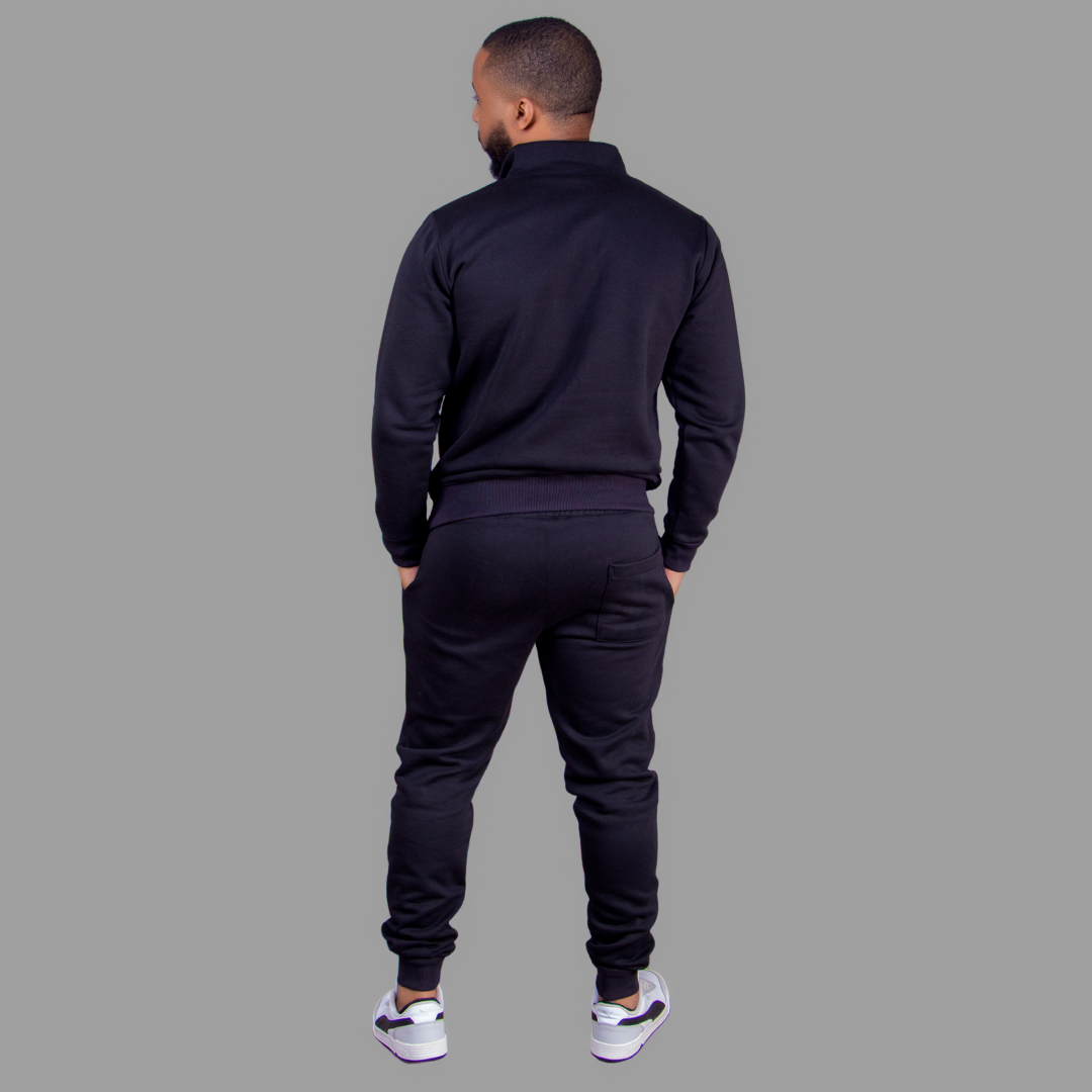 Men's Zip-Up Sweatshirt Set (Black).