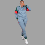 Women's Teal Blue Sweatsuit Set (Chic Green/Red Accents).