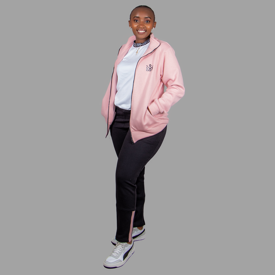 Women Light Pink and Black Sweatsuit Set