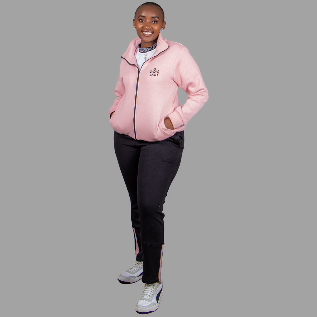 Women Light Pink and Black Sweatsuit Set