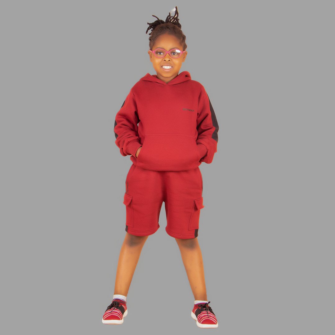 Girl's Maroon/Black Sweatshort Set