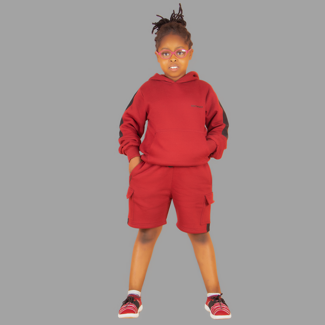 Girl's Maroon/Black Sweatshort Set