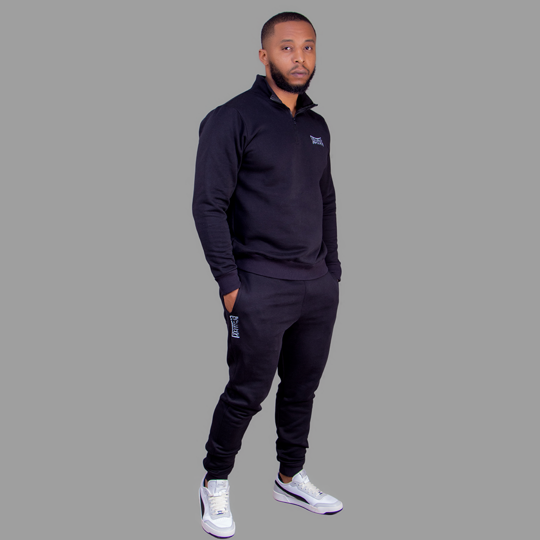 Men's Zip-Up Sweatshirt Set (Black).