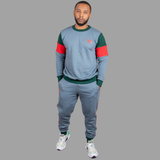 Men's Teal Blue Sweatsuit Set (Striking Green/Red Accents)
