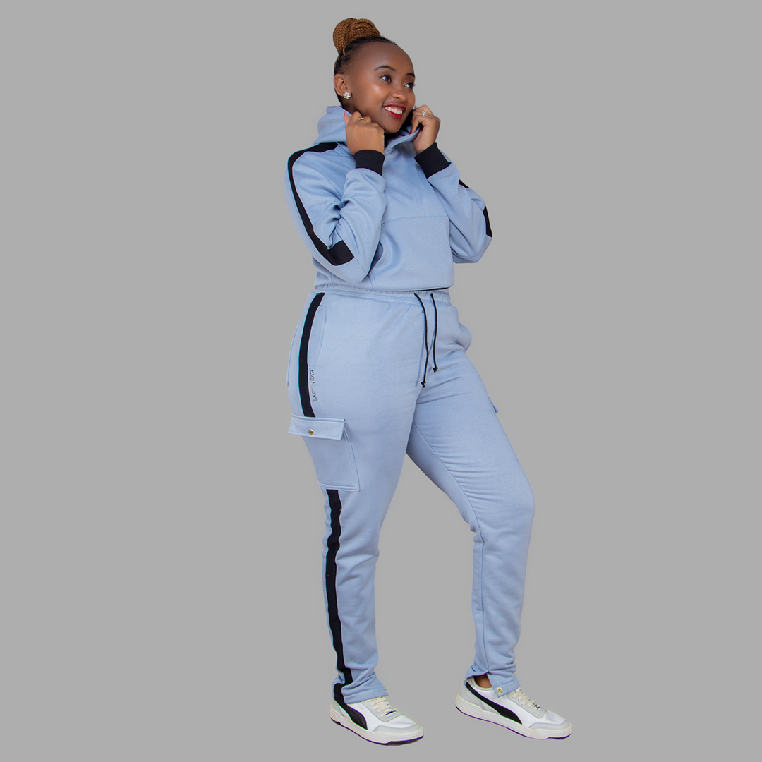 Women’s Sky Blue/Black Hoodie Set