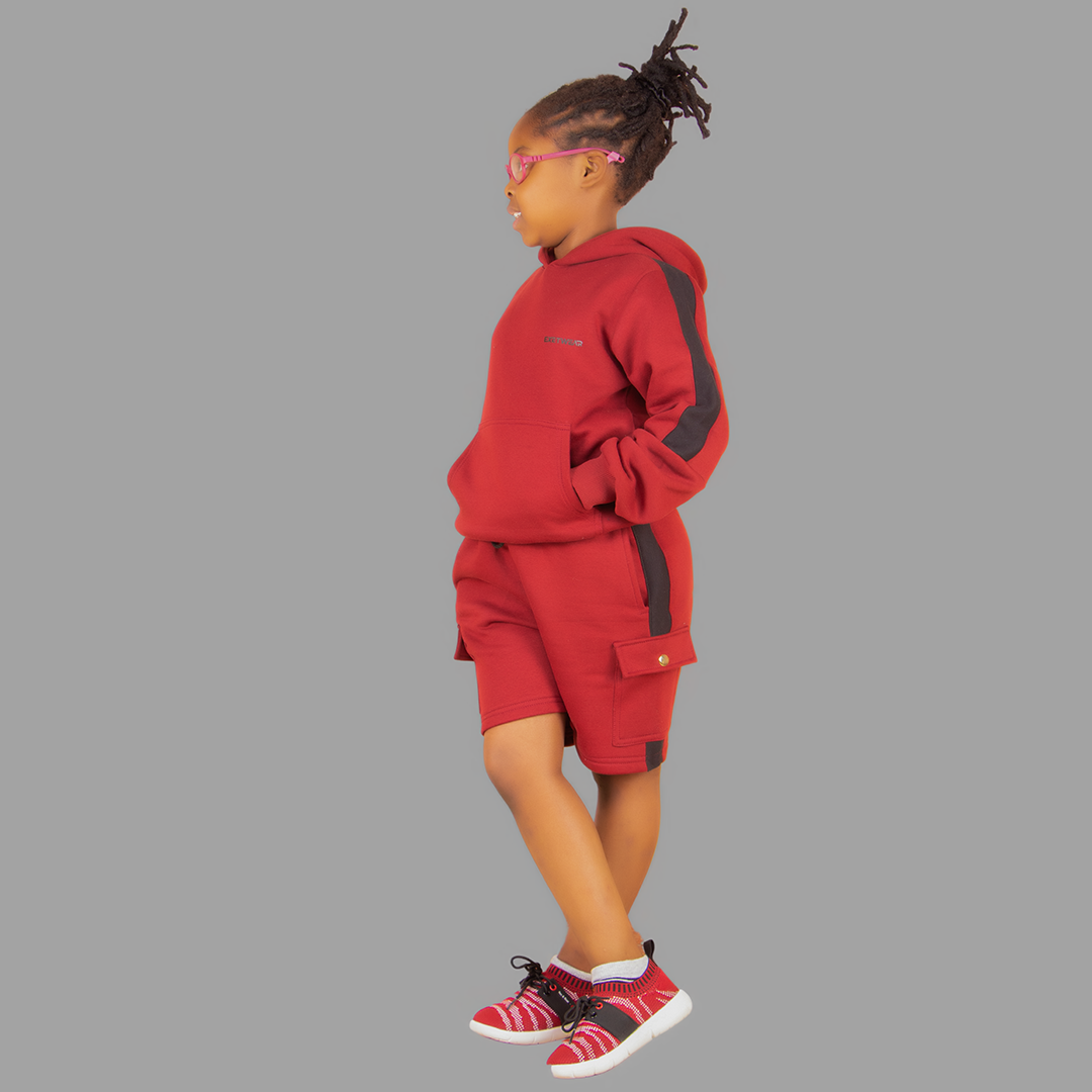 Girl's Maroon/Black Sweatshort Set