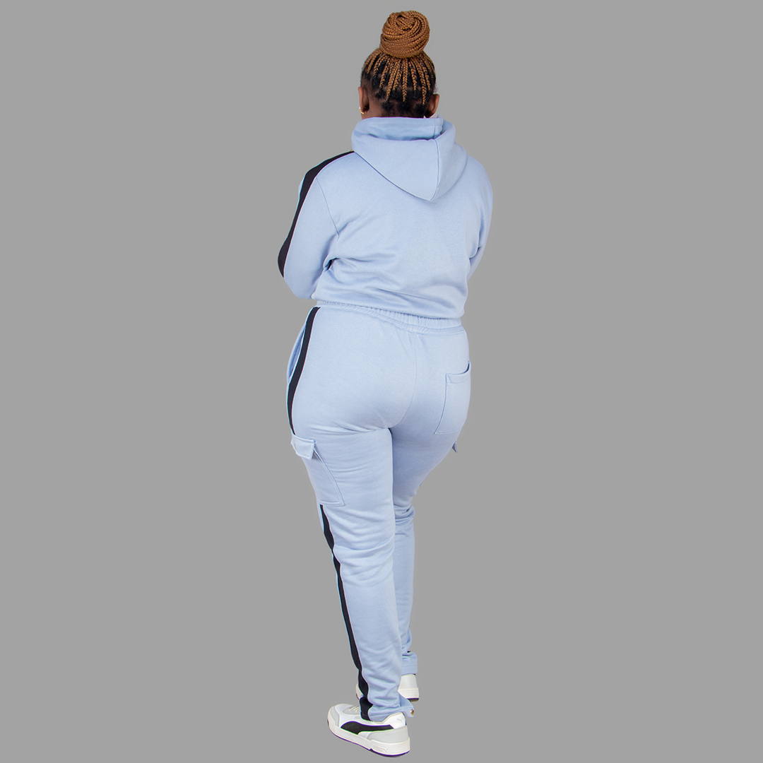 Women’s Sky Blue/Black Hoodie Set