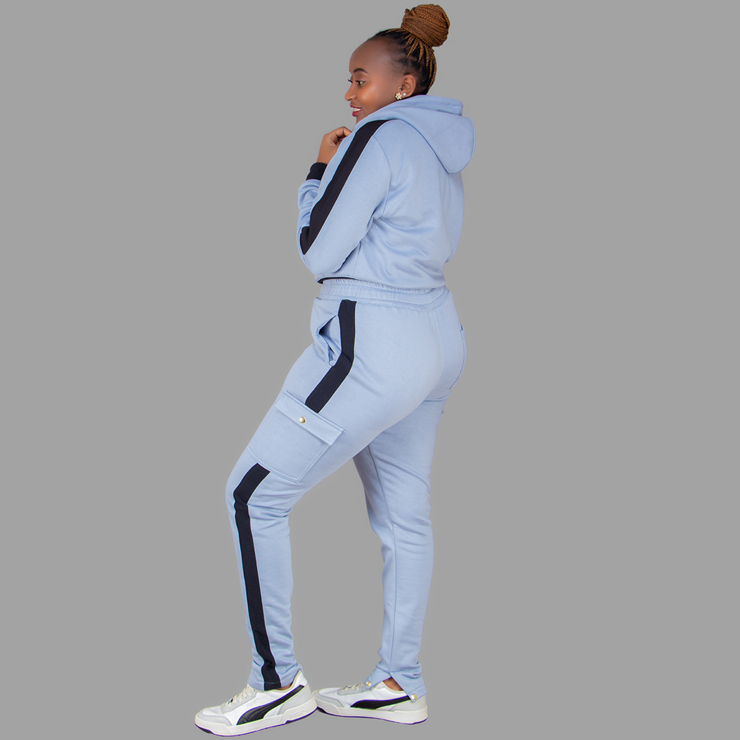 Women’s Sky Blue/Black Hoodie Set