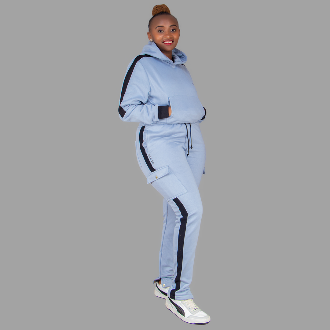 Women’s Sky Blue/Black Hoodie Set