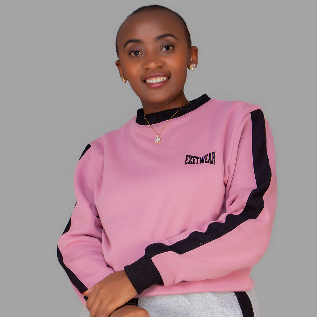 Women's Pink Sweatshirt Set (Black Stripes)