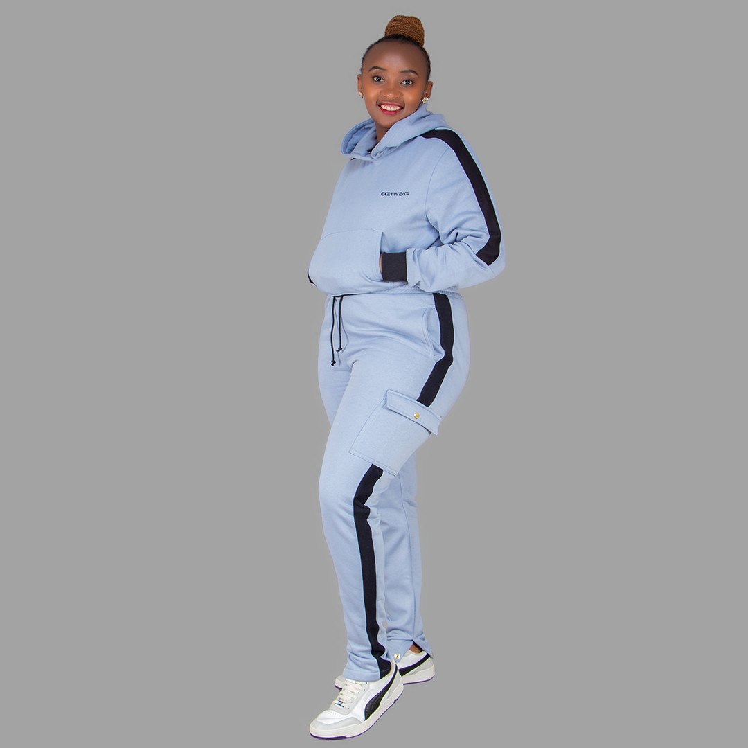 Women’s Sky Blue/Black Hoodie Set