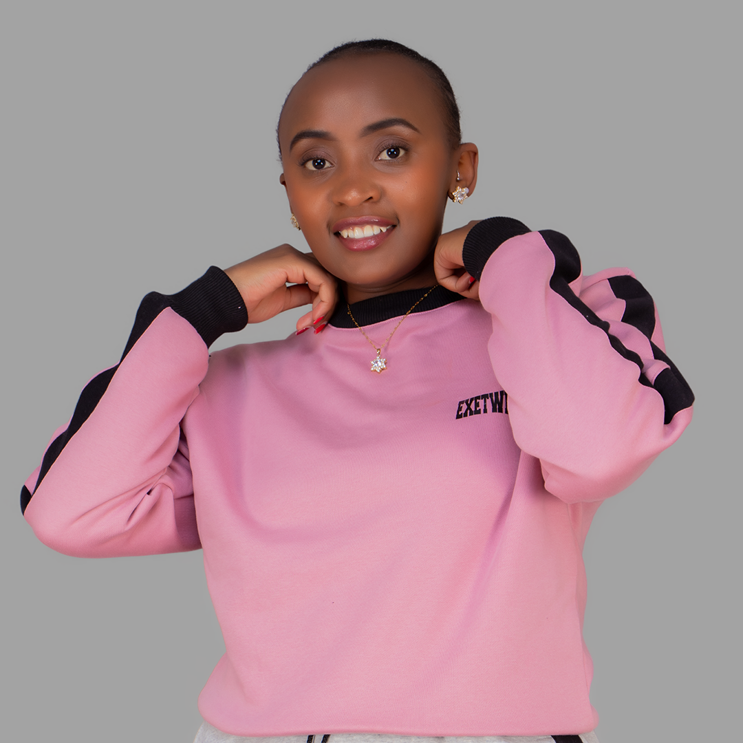 Women's Pink Sweatshirt Set (Black Stripes)