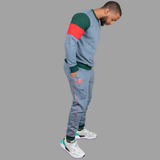 Men's Teal Blue Sweatsuit Set (Striking Green/Red Accents)