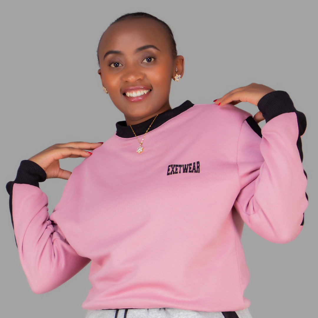 Women's Pink Sweatshirt Set (Black Stripes)