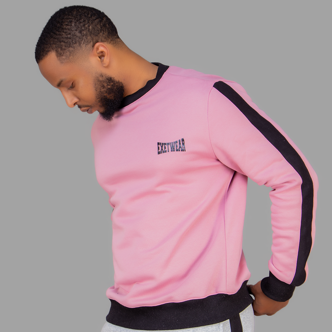 Men's Pink Sweatshirt Set (Black Stripes)