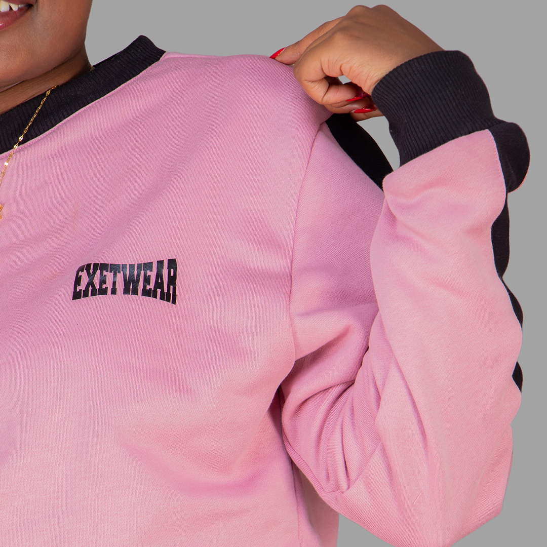 Women's Pink Sweatshirt Set (Black Stripes)