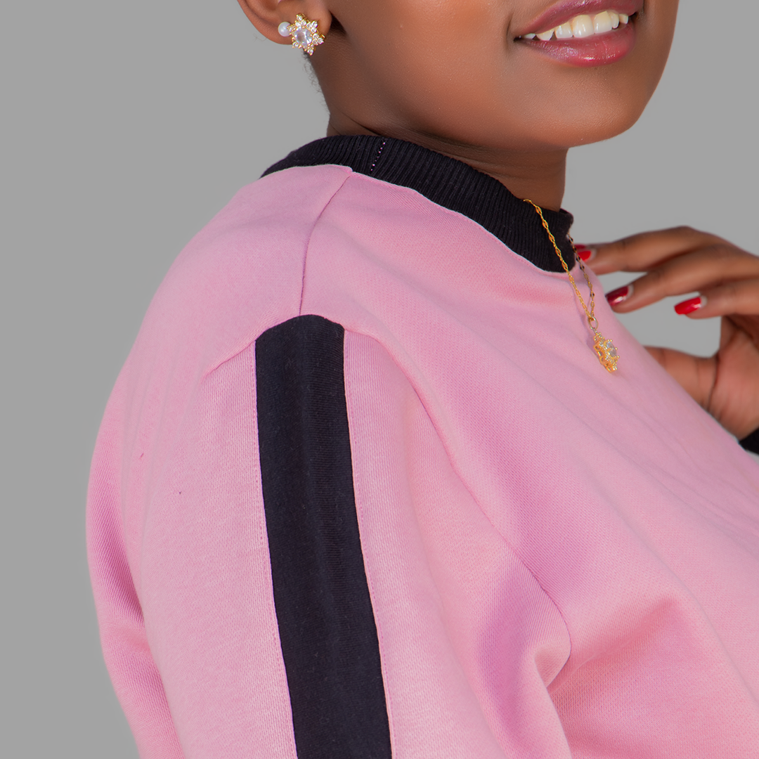 Women's Pink Sweatshirt Set (Black Stripes)