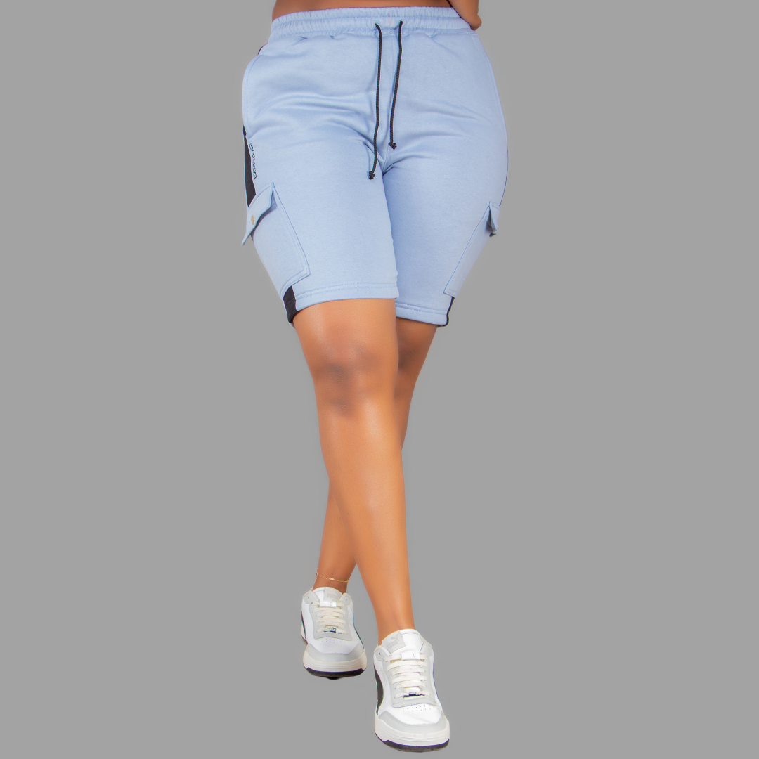 Women Sky Blue/Black SweatShort