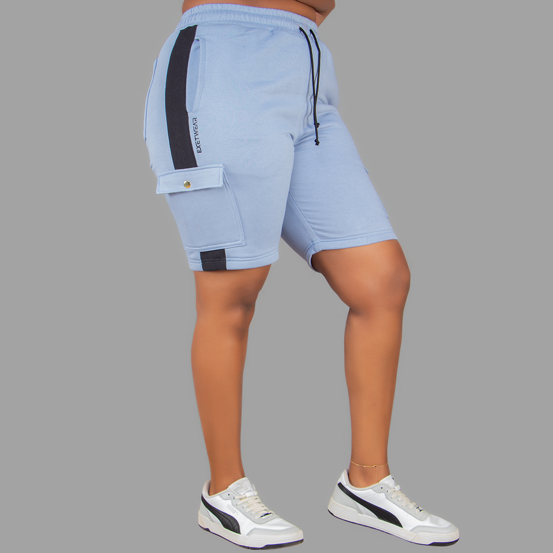 Women Sky Blue/Black Sweatshort Set