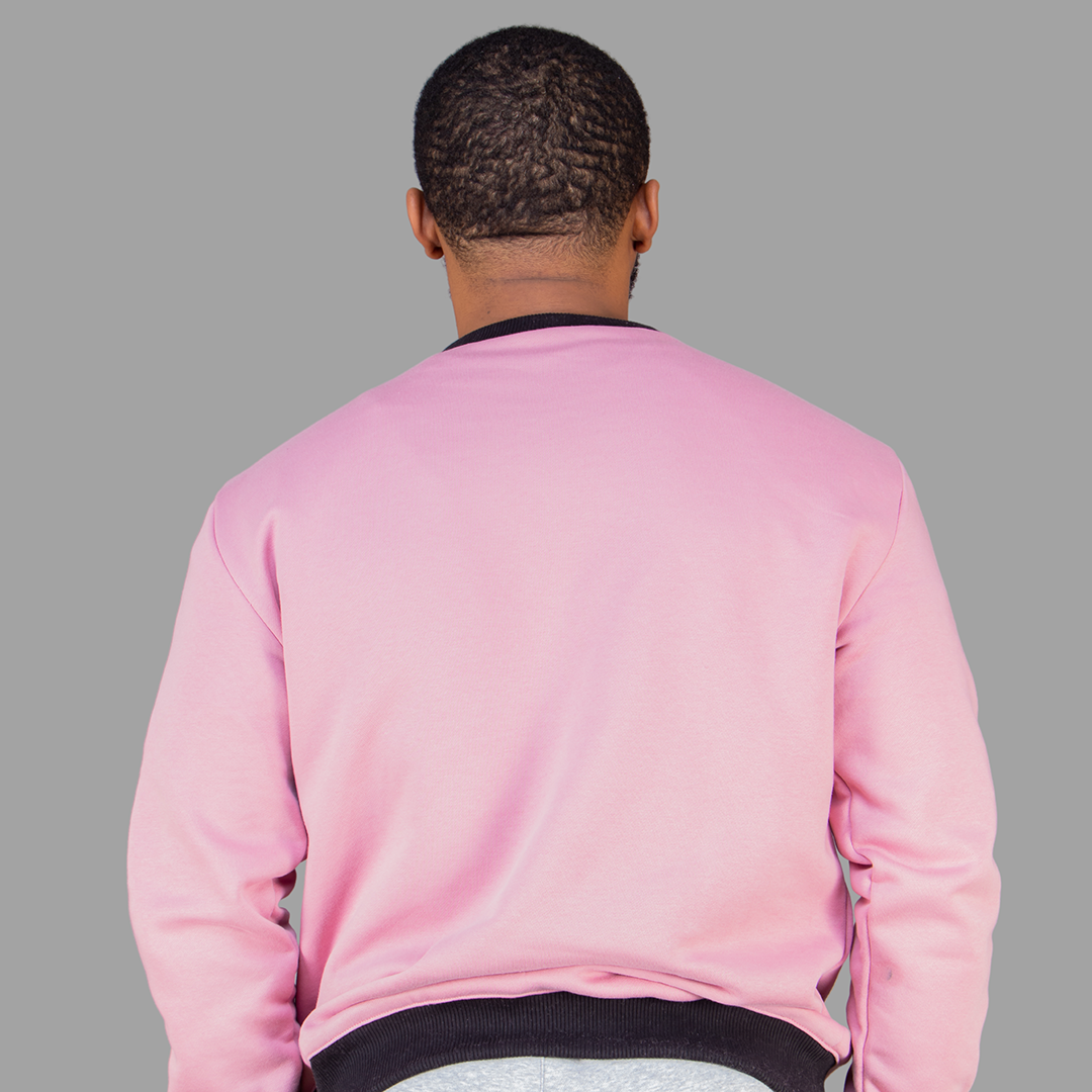 Men's Pink Sweatshirt Set (Black Stripes)