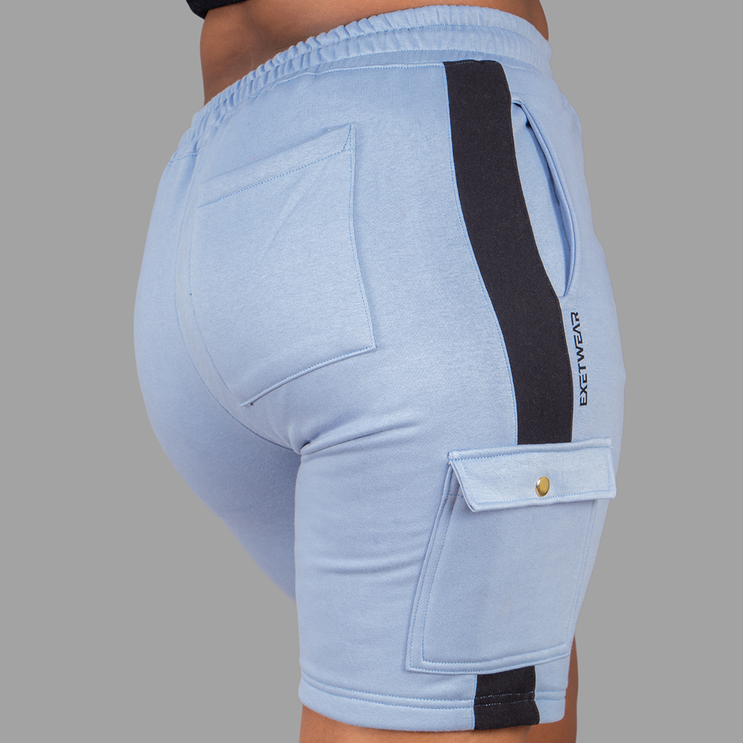 Women Sky Blue/Black SweatShort