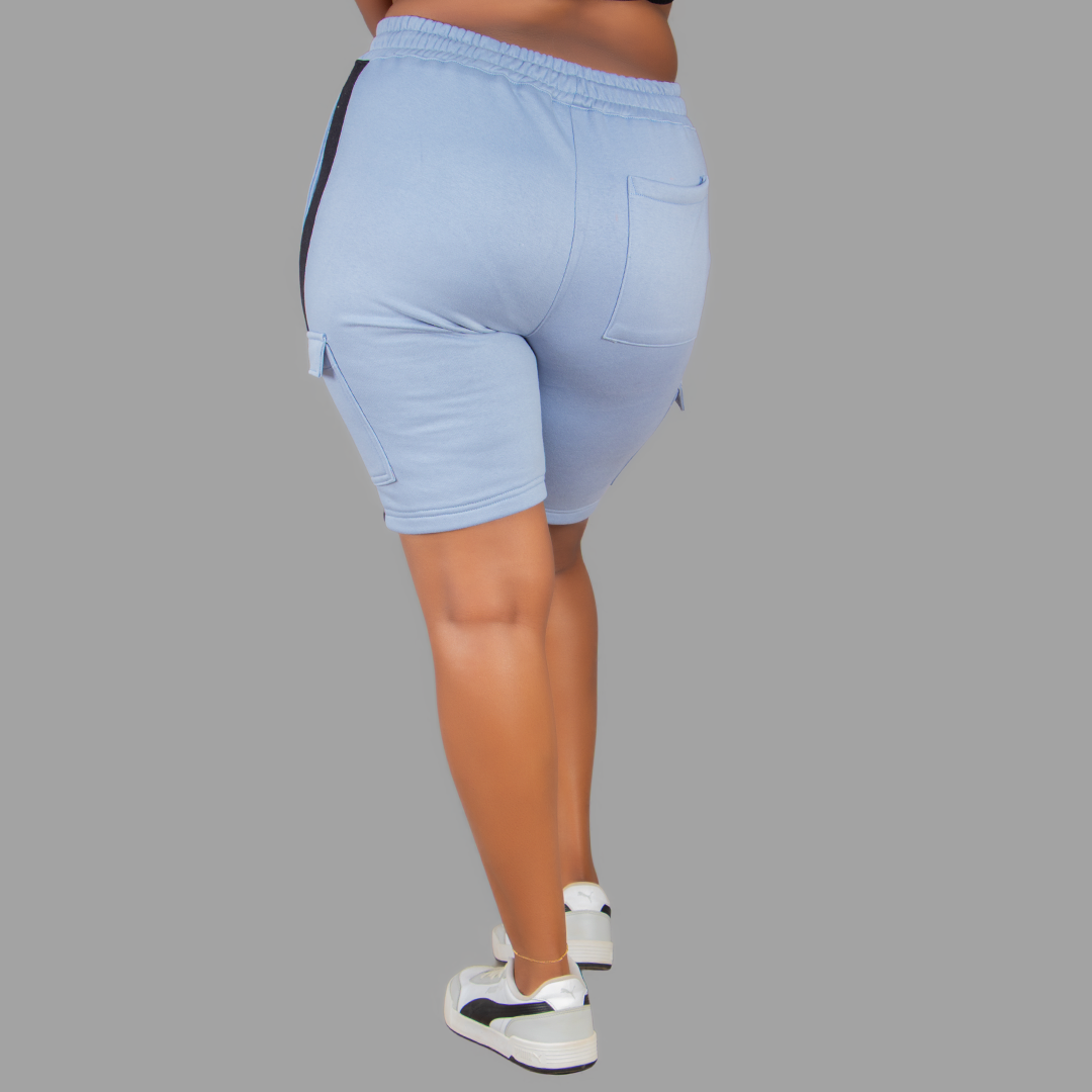 Women Sky Blue/Black SweatShort