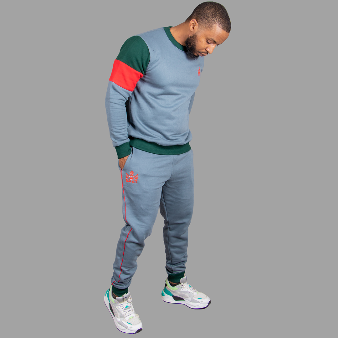 Men's Teal Blue Sweatsuit Set (Striking Green/Red Accents)