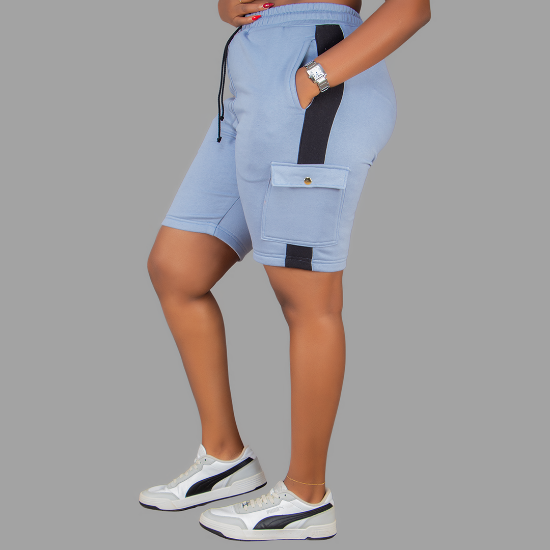 Women Sky Blue/Black SweatShort