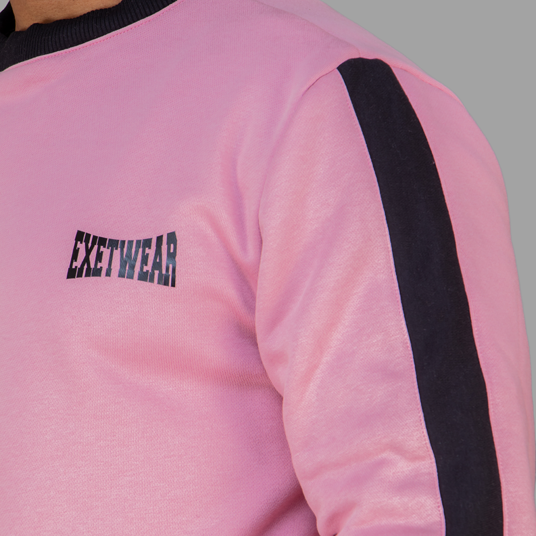 Men's Pink Sweatshirt Set (Black Stripes)