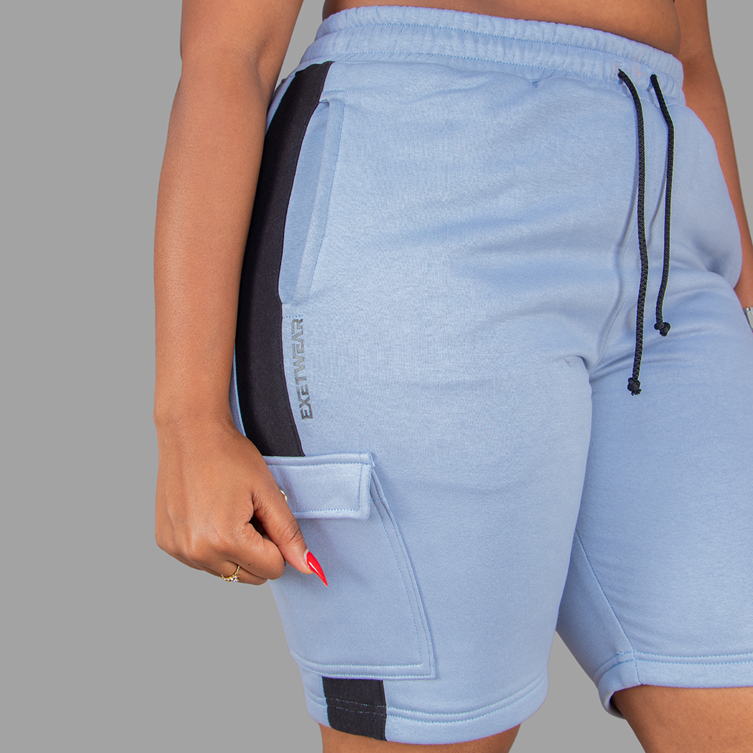 Women Sky Blue/Black Sweatshort Set