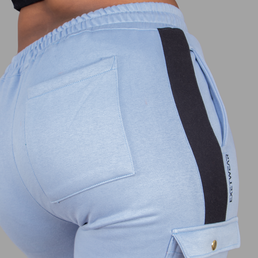 Women Sky Blue/Black Sweatshort Set