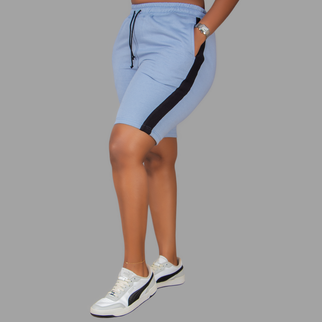 Women Sky Blue/Black Shorts