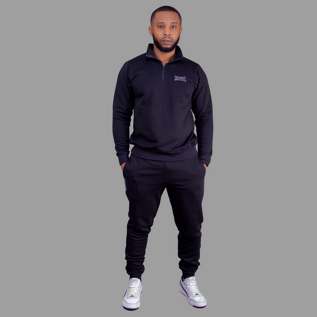 Men's Zip-Up Sweatshirt Set (Black).