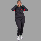 Women's Black Sweatsuit Set (Green/Red Accents)