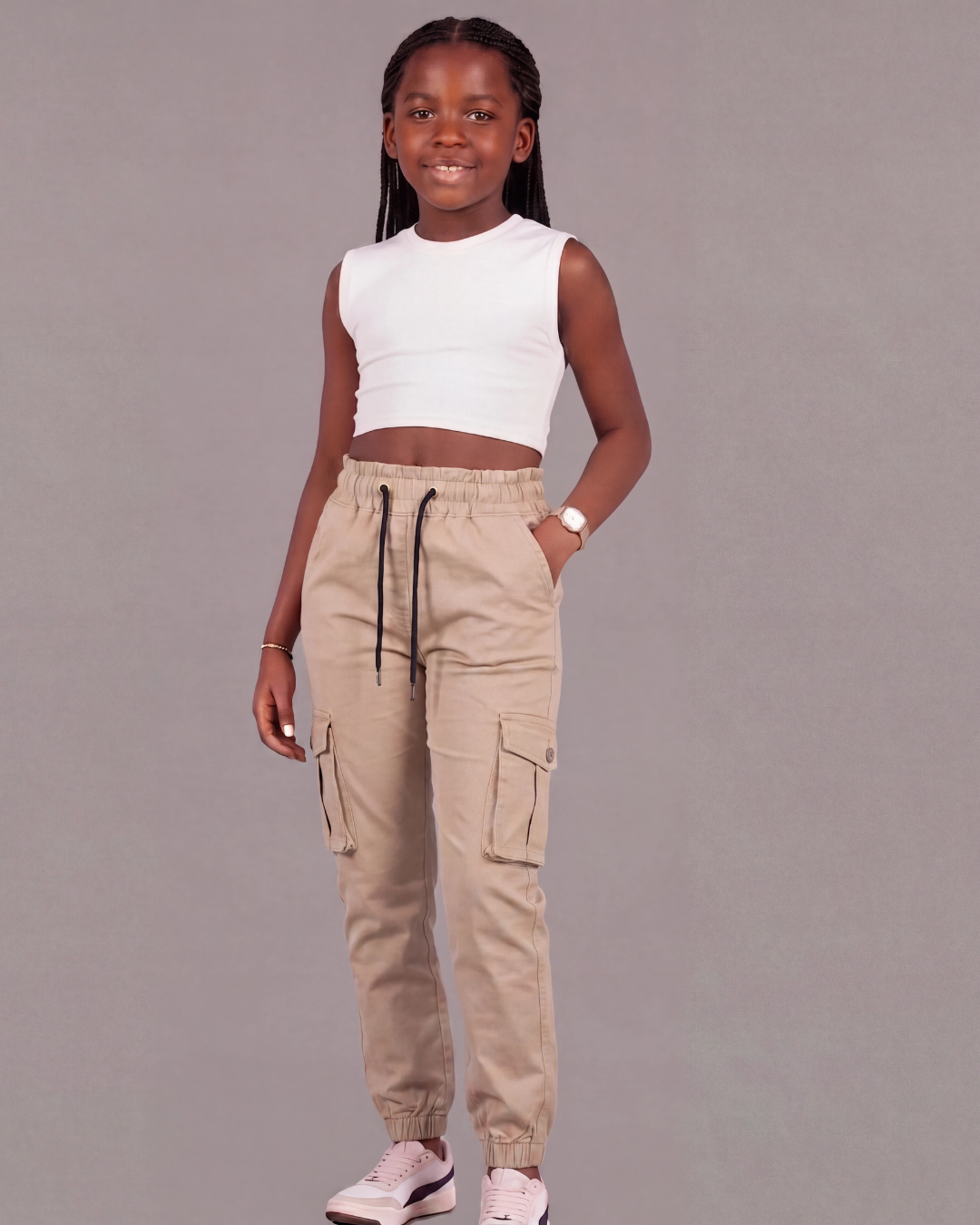 Girls’ Cotton Twill Cargo Pants — Tapered Fit