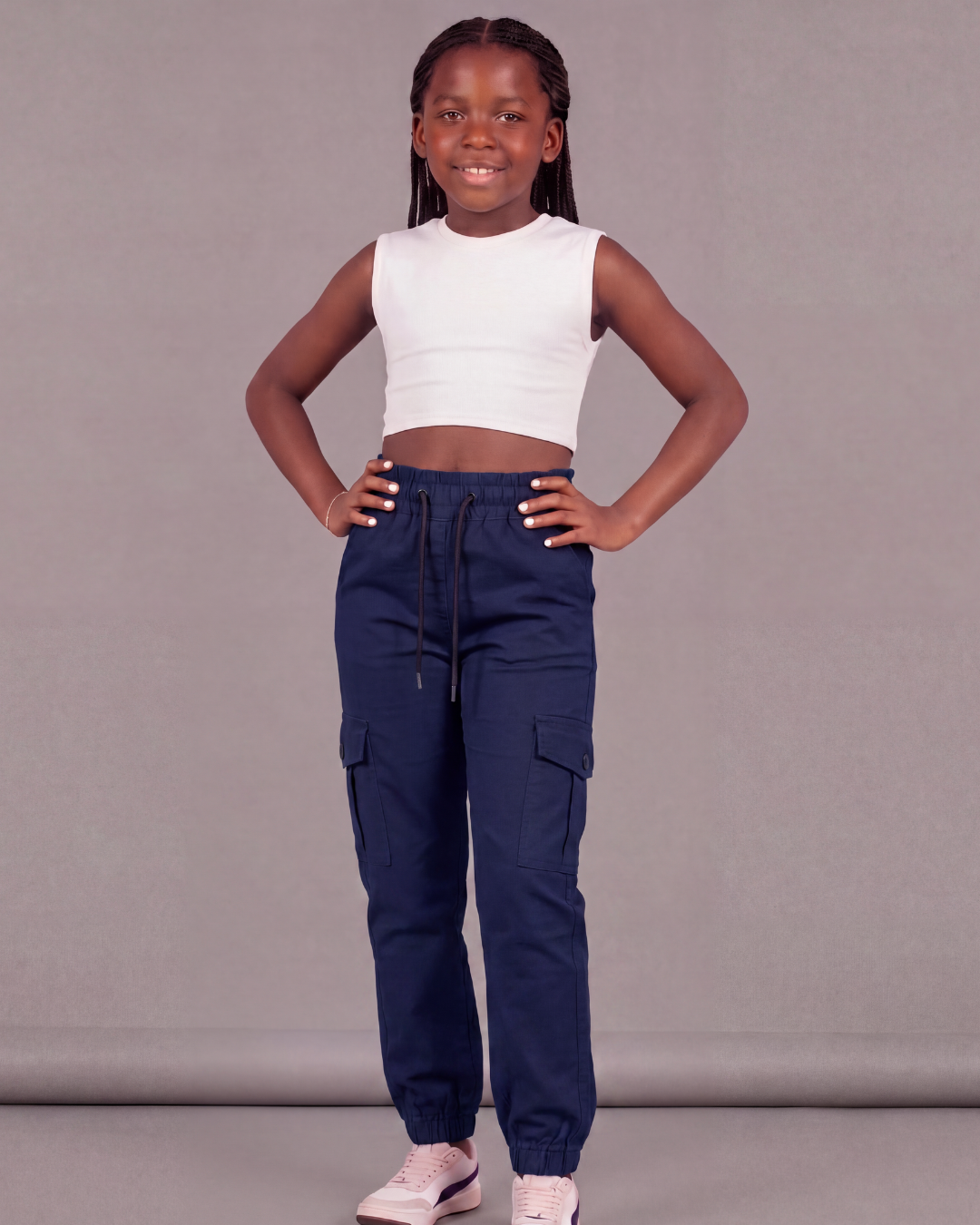 Girls’ Cotton Twill Cargo Pants — Tapered Fit