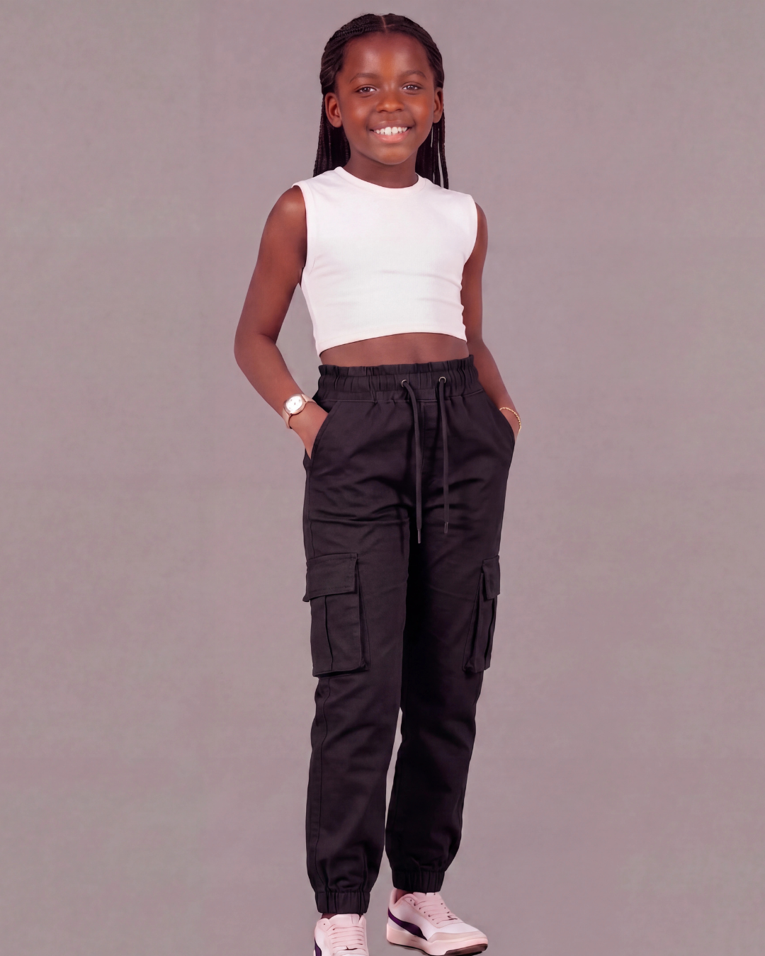 Girls’ Cotton Twill Cargo Pants — Tapered Fit