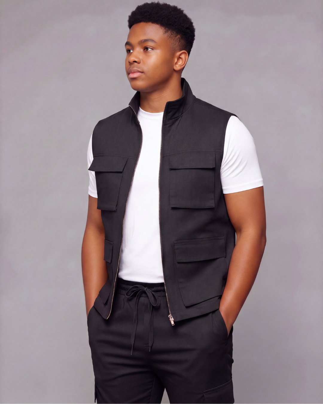 Boys' Cotton Twill Cargo Pants — Tapered Fit + Twill Vest Set