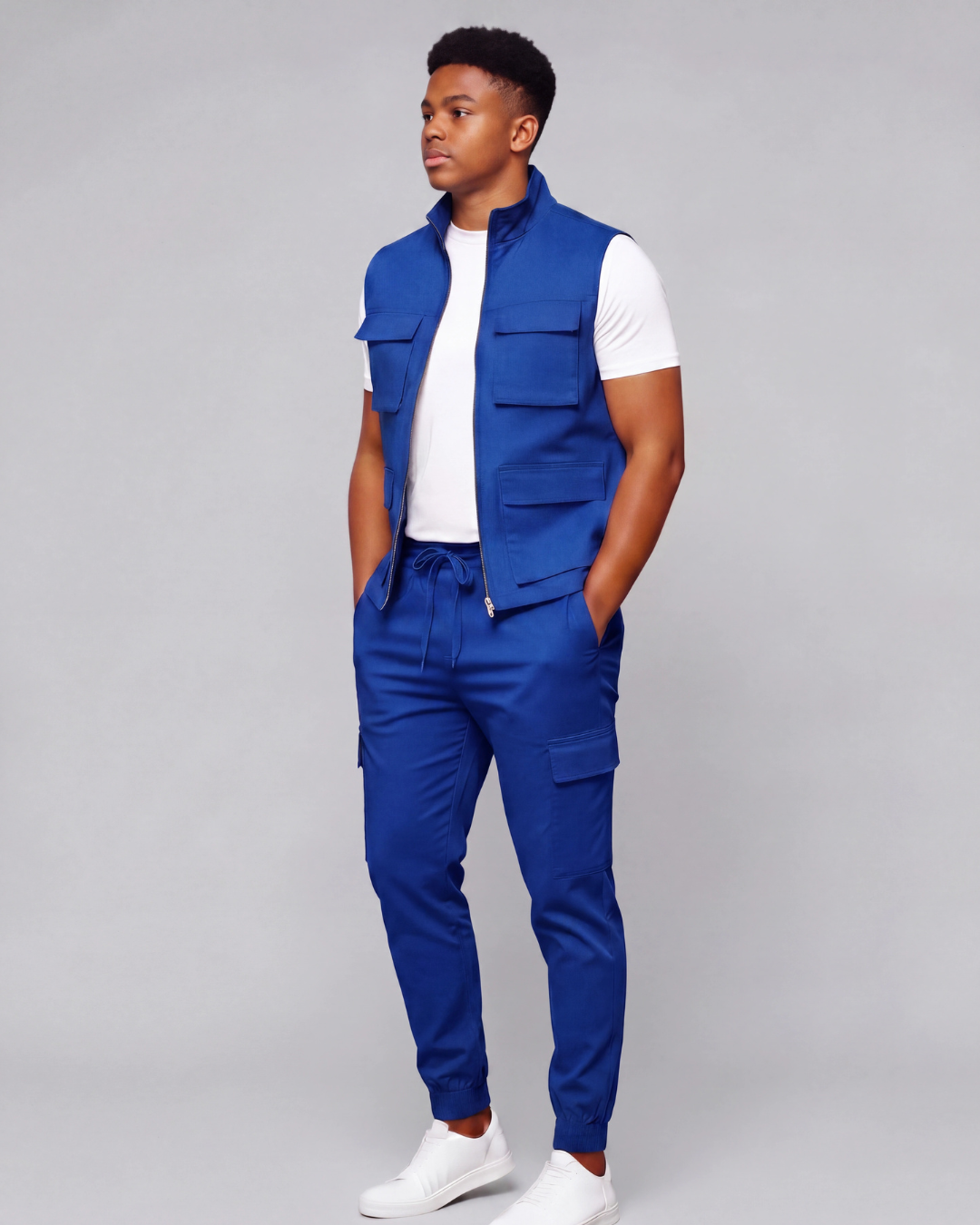 Boys' Cotton Twill Cargo Pants — Tapered Fit + Twill Vest Set