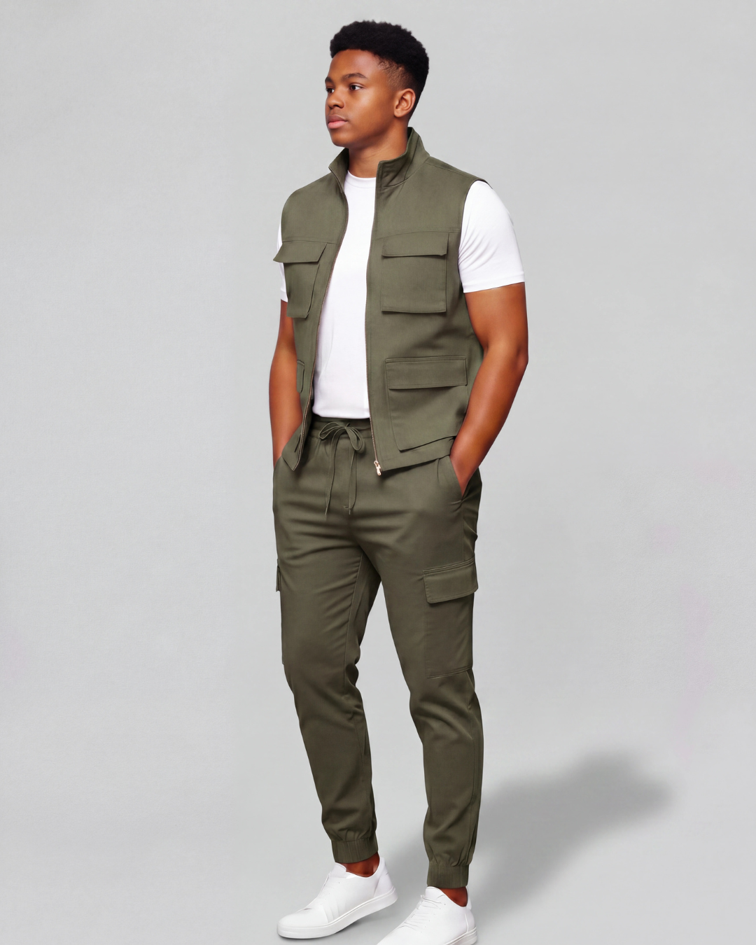 Boys' Cotton Twill Cargo Pants — Tapered Fit + Twill Vest Set