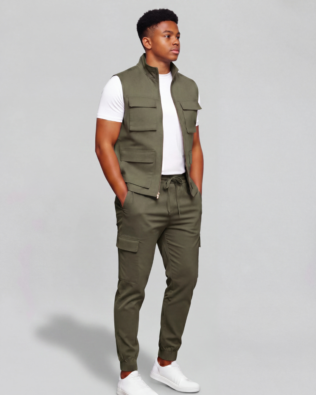 Boys' Cotton Twill Cargo Pants — Tapered Fit + Twill Vest Set