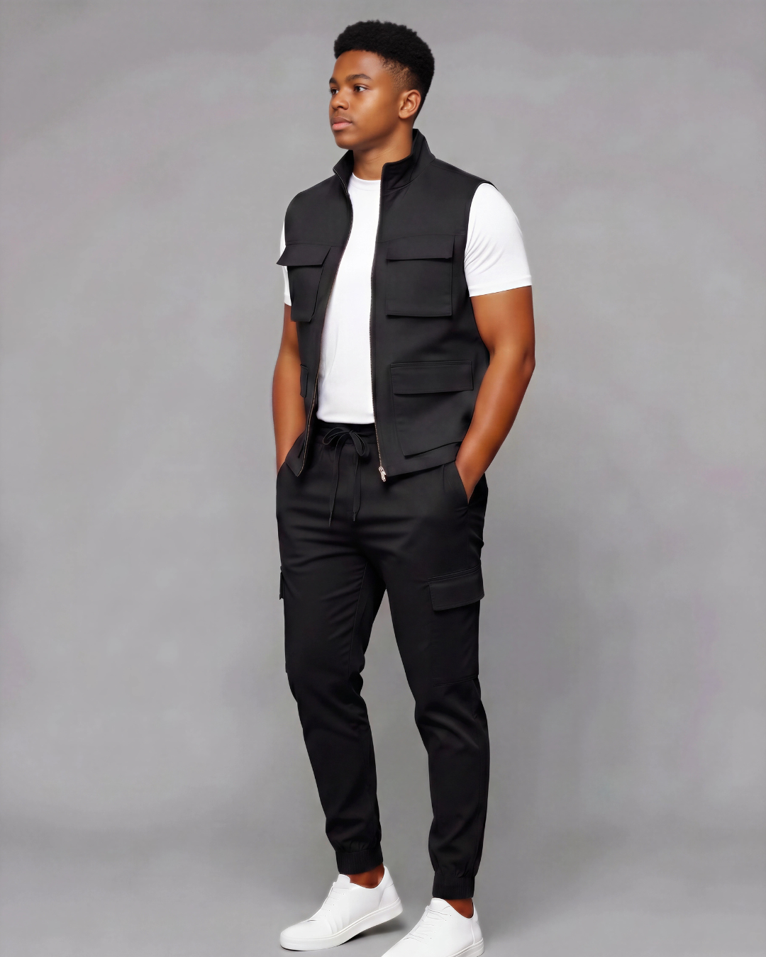 Boys' Cotton Twill Cargo Pants — Tapered Fit + Twill Vest Set