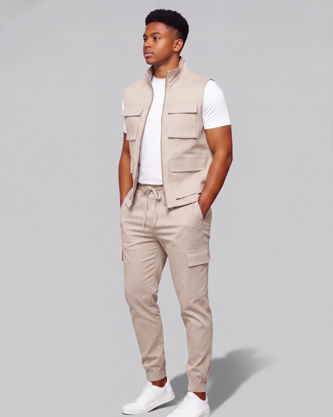 Boys' Cotton Twill Cargo Pants — Tapered Fit + Twill Vest Set