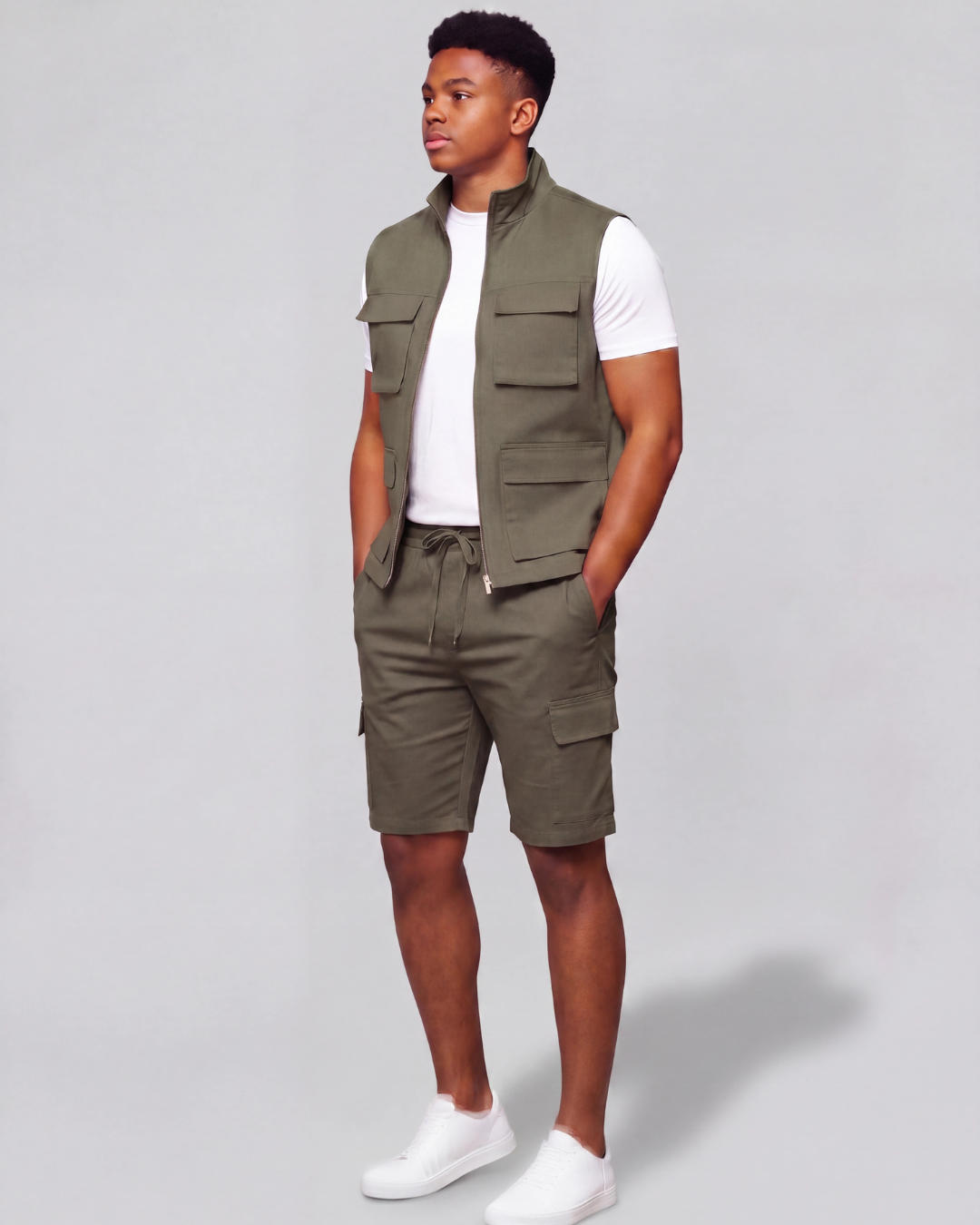 Boys' Tapered Cargo Shorts + Twill Vest Set