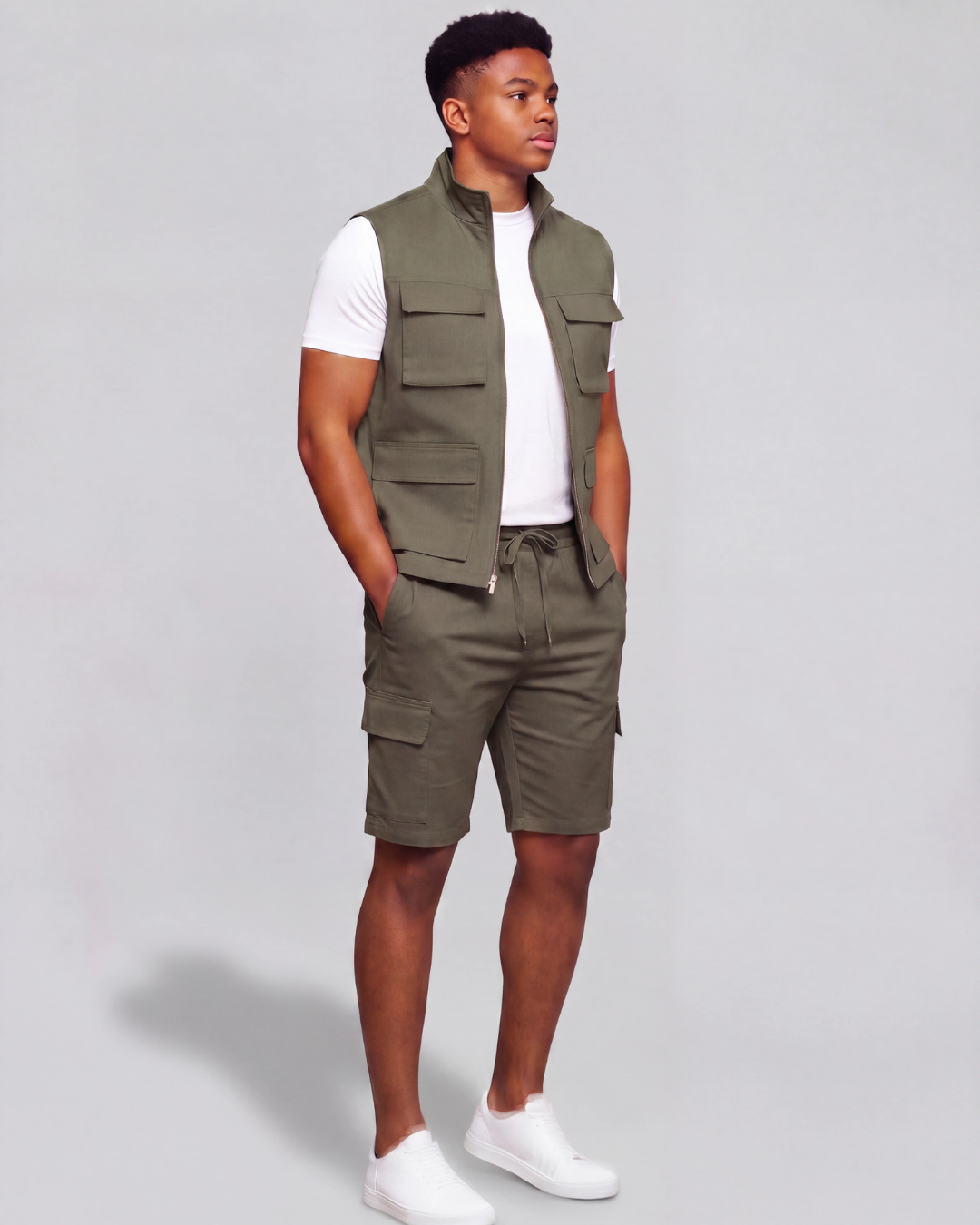 Boys' Tapered Cargo Shorts + Twill Vest Set