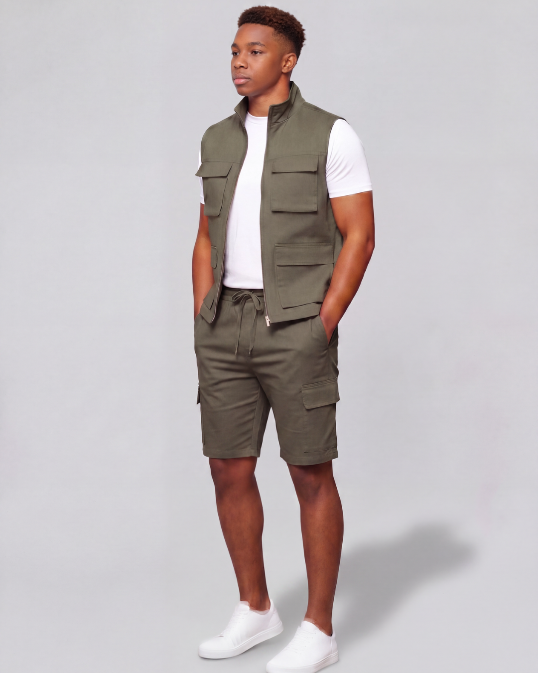 Boys' Tapered Cargo Shorts + Twill Vest Set